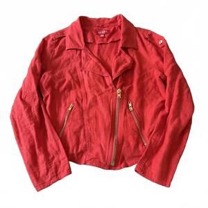 GUESS Red Cropped Moto Jacket Small Gold Zip Y2K Fitted